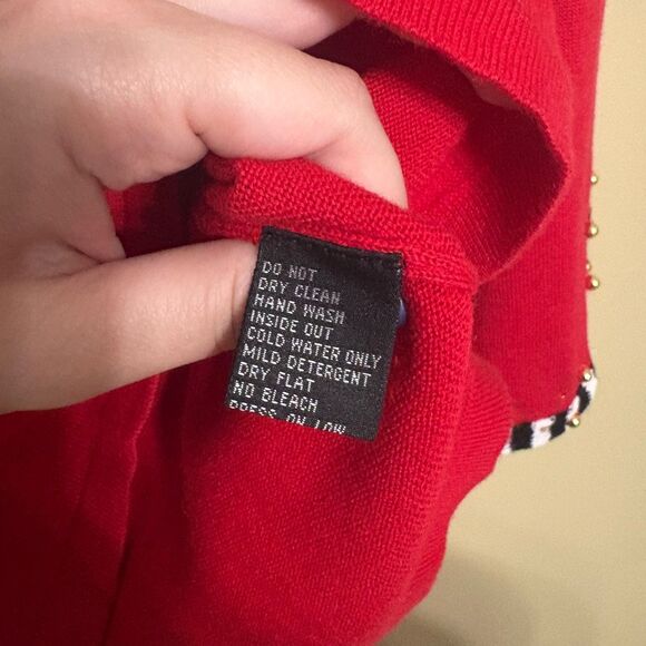 The Collective Works of Berek 2 Red Beaded Stocking Christmas Sweater Small - Picture 8 of 9